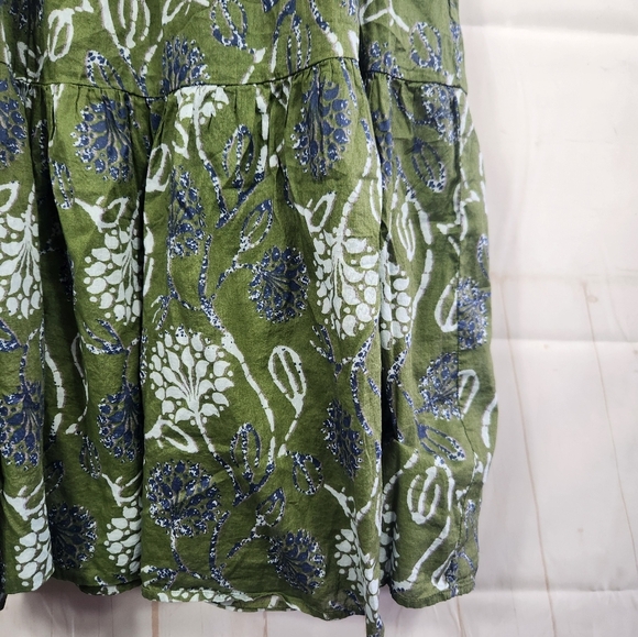 Zara Smocked Boho Lightweight Cotton Midi Tiered Floral Green Sundress Large - Picture 10 of 16